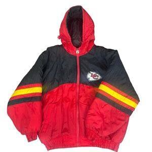Vintage Logo 7 Kansas City Chiefs Hooded Jacket XL Red Black 90s Game Day NFL